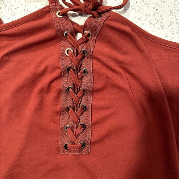 Oboe Rust Lace Up Maxi Dress Size L Women’s Strappy Bodycon Boho Sexy - Picture 4 of 8